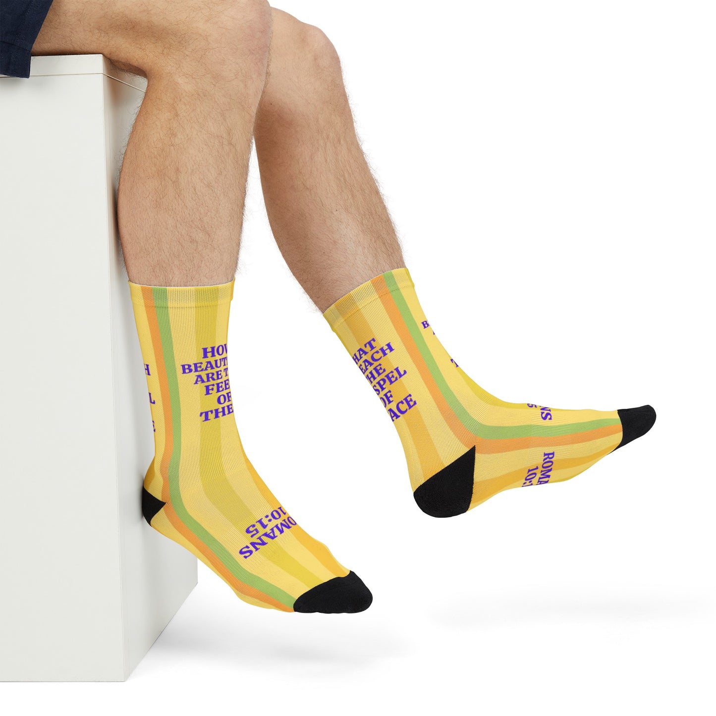 Man wearing Bible Socks gospel of peace