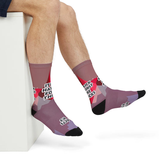 Man wearing Kick Against the Pricks bible verse socks