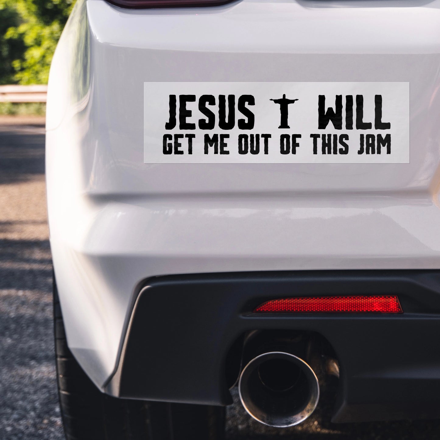 Christian Bumper Sticker Funny Jesus Saves on white car