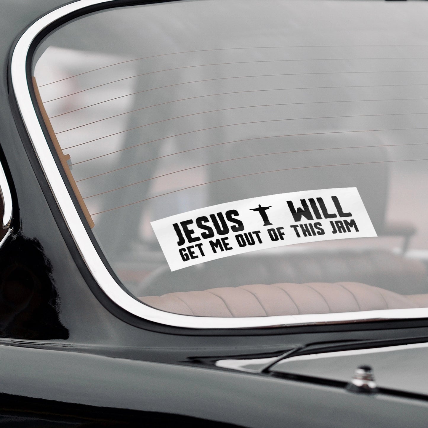 Christian Bumper Sticker Funny Jesus Saves on windshield