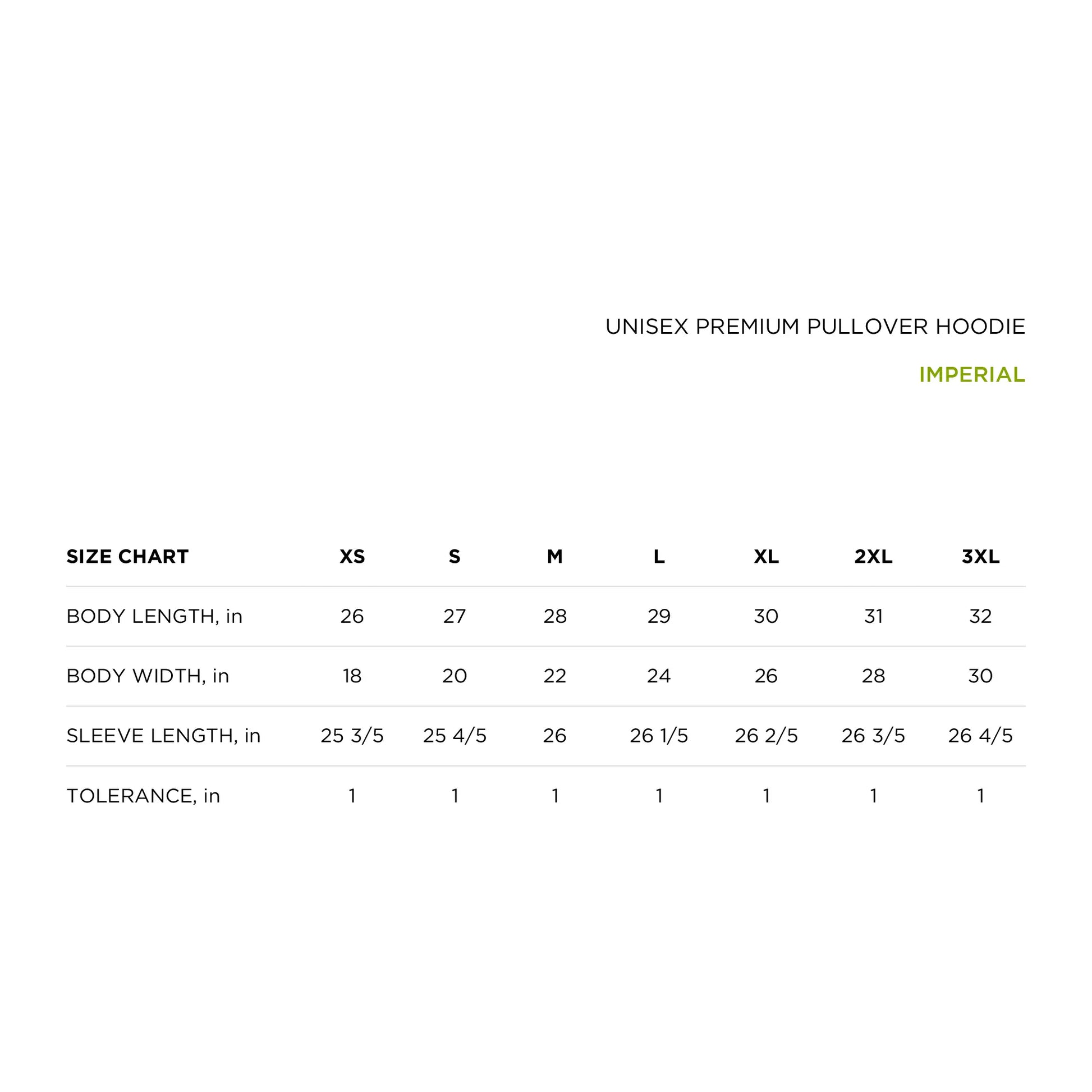 Faith Over Fear Hoodie size chart