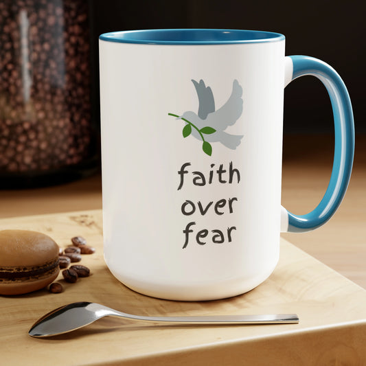 Faith Over Fear mug light blue