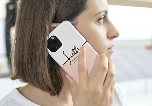 Woman holding faith in Jesus phone case