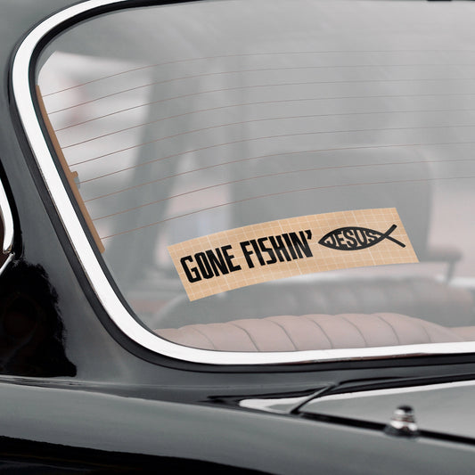 Funny Jesus Stickers - Gone Fishin' bumper sticker on back window