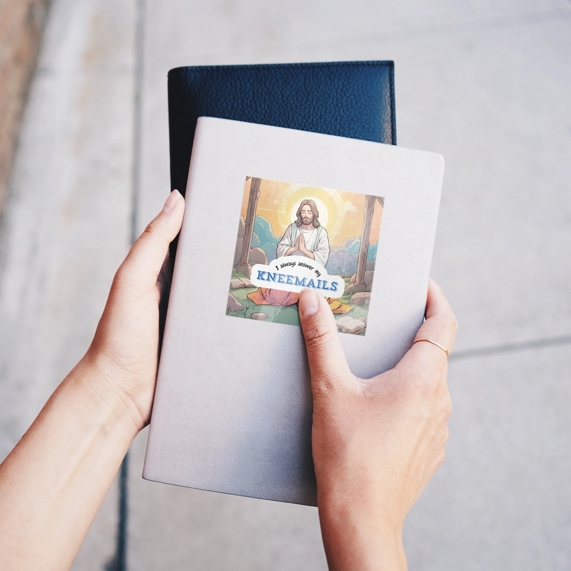 Funny Jesus sticker kneemails on journal