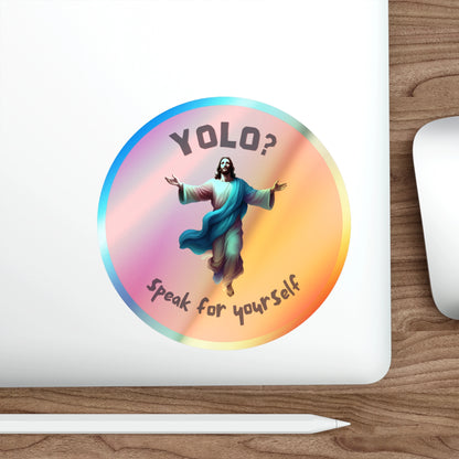 YOLO funny Jesus sticker on closed laptop