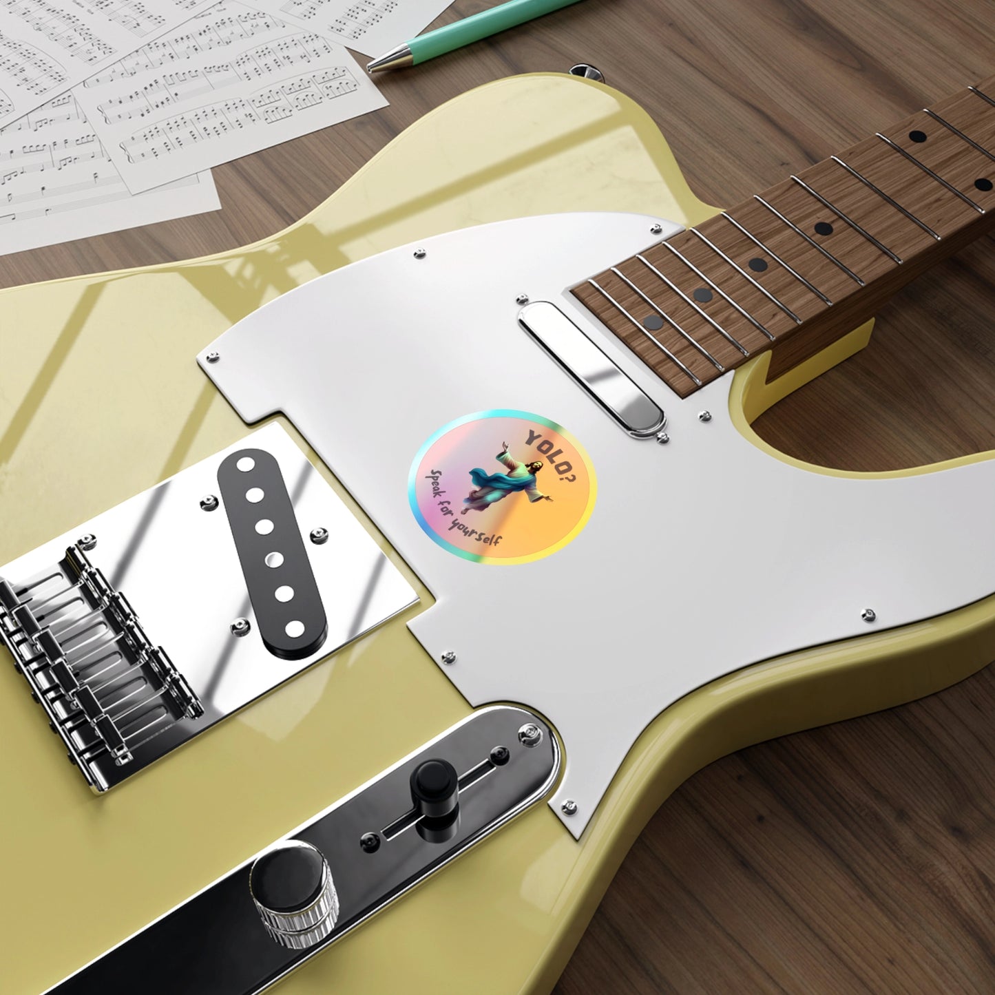 YOLO funny Jesus sticker on guitar