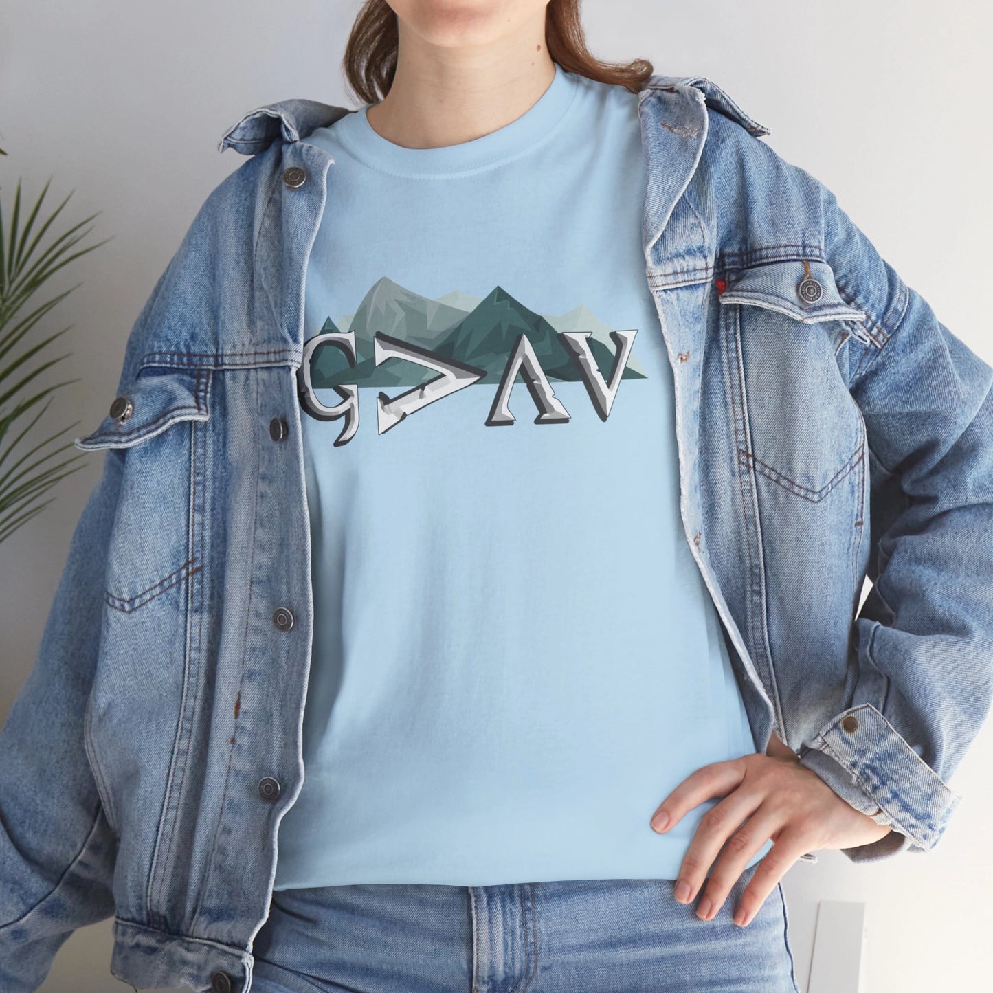 God is Greater Than Ups and Downs t-shirt with jean jacket