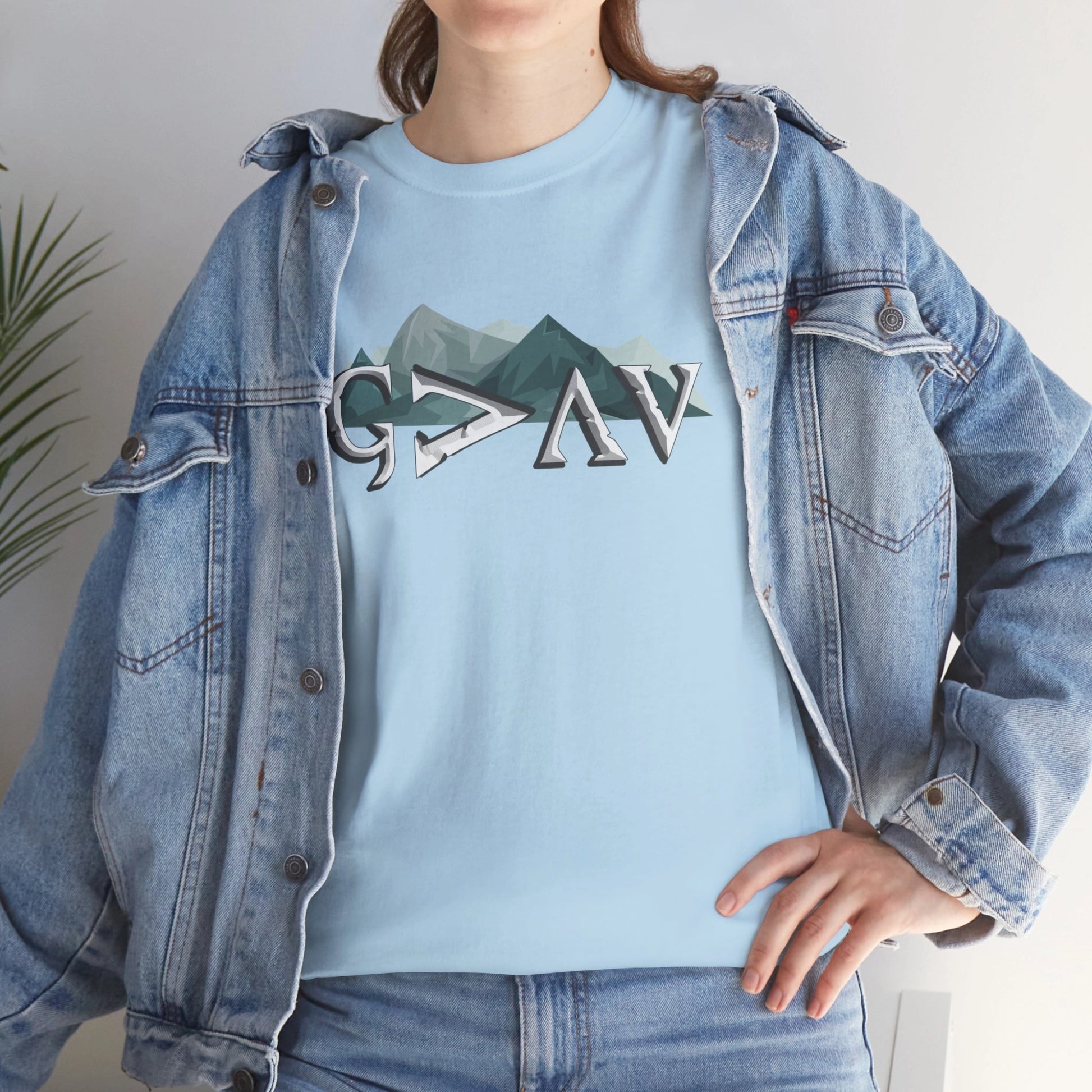 God is Greater Than Ups and Downs t-shirt with jean jacket