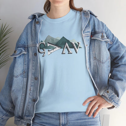 God is Greater Than Ups and Downs t-shirt with jean jacket