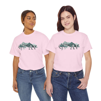 Friends wearing pink God is Greater Than Ups and Downs t-shirts