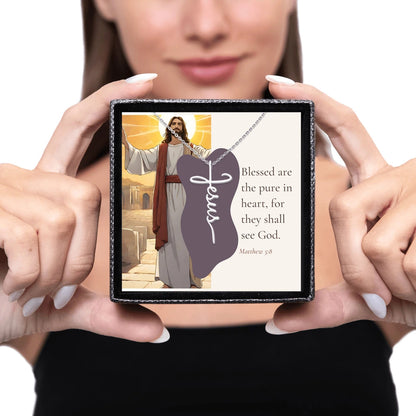 Girl holding jesus necklace box